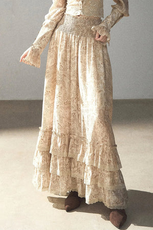 Retro Printed Chiffon Blouse and Skirt Set-Up