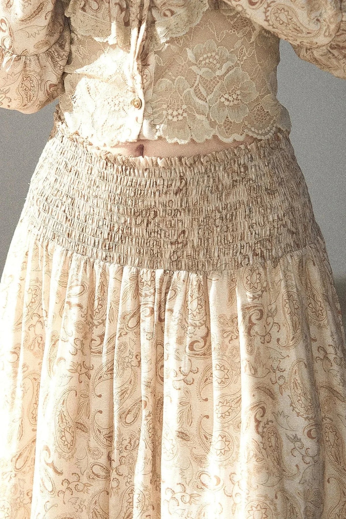 Retro Printed Chiffon Blouse and Skirt Set-Up