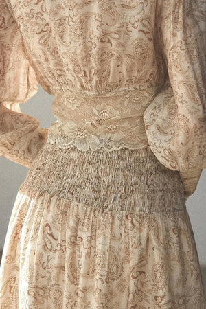 Retro Printed Chiffon Blouse and Skirt Set-Up