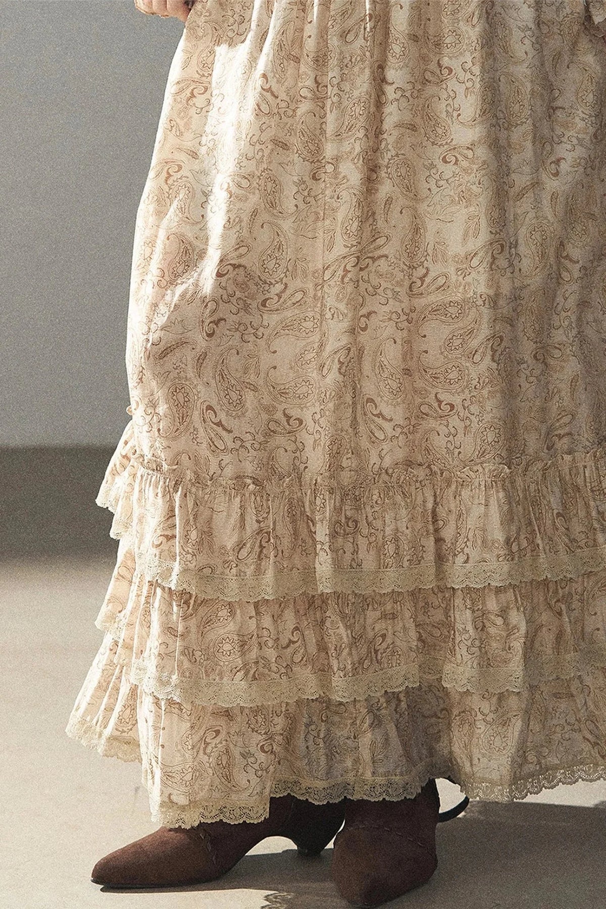 Retro Printed Chiffon Blouse and Skirt Set-Up