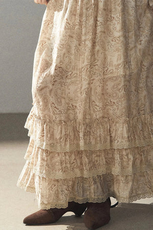 Retro Printed Chiffon Blouse and Skirt Set-Up