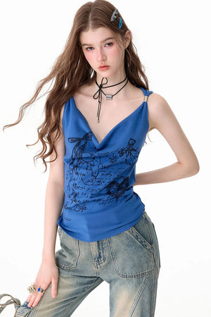 Retro Rabbit Print Swing-Neck Camisole