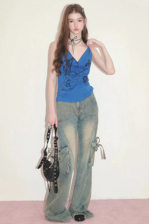 Retro Rabbit Print Swing-Neck Camisole