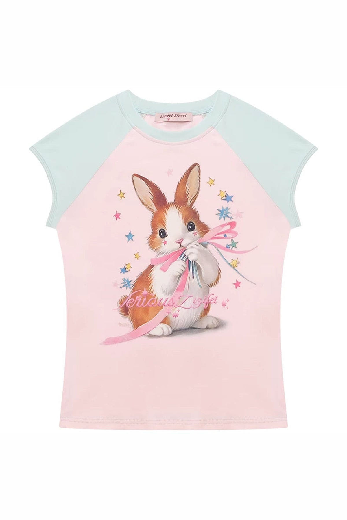 Retro Raglan Rabbit Print Top