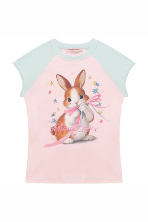Retro Raglan Rabbit Print Top