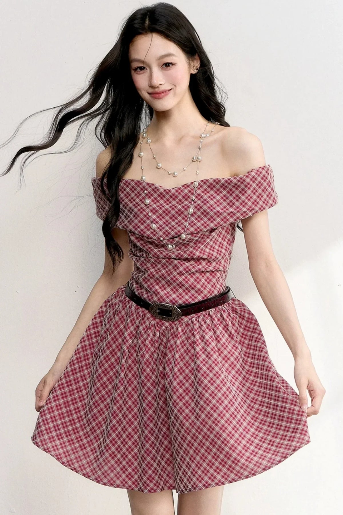Retro Red Plaid A-Line Dress