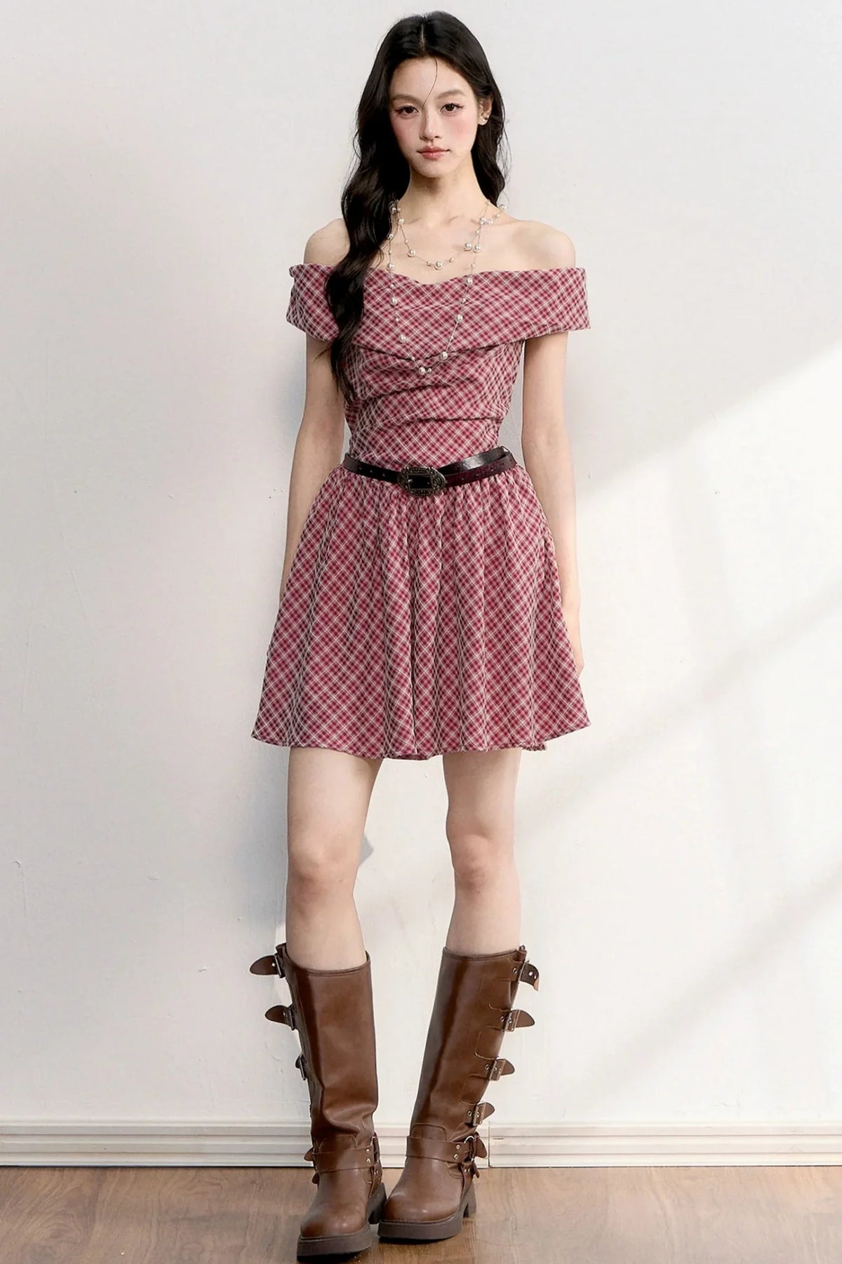 Retro Red Plaid A-Line Dress