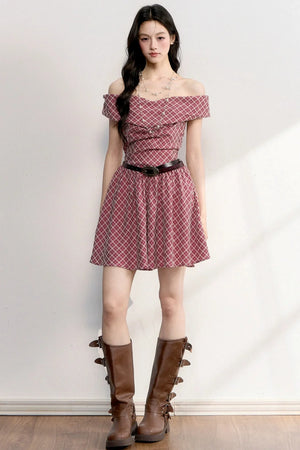 Retro Red Plaid A-Line Dress