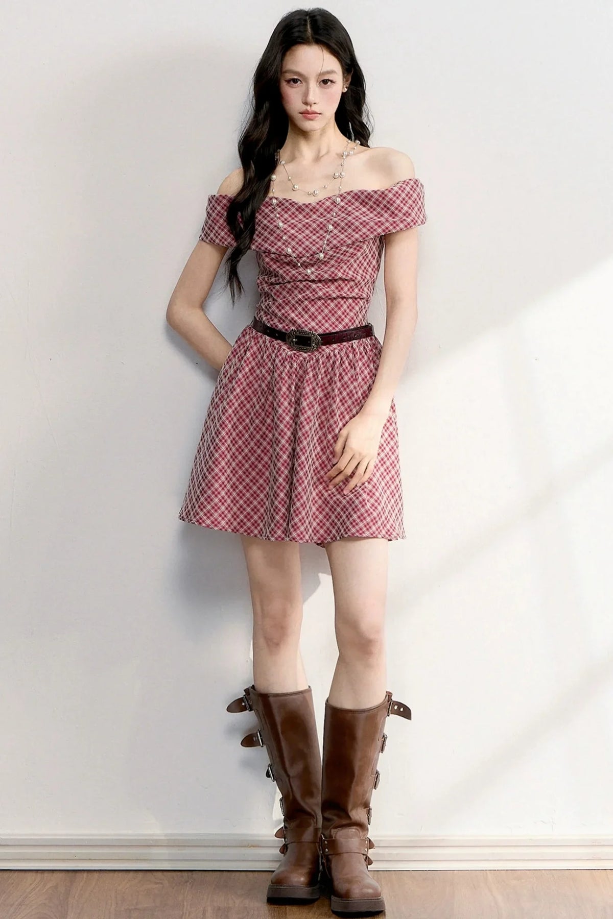 Retro Red Plaid A-Line Dress