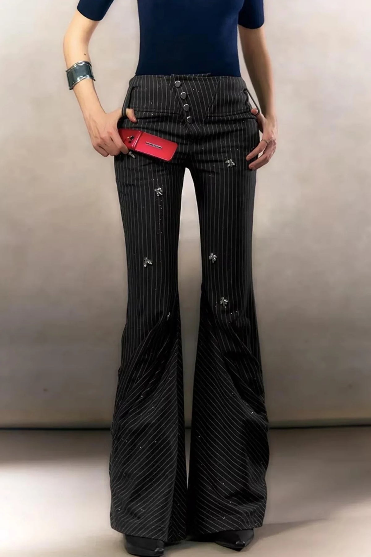 Retro Rhinestone Casual Pants