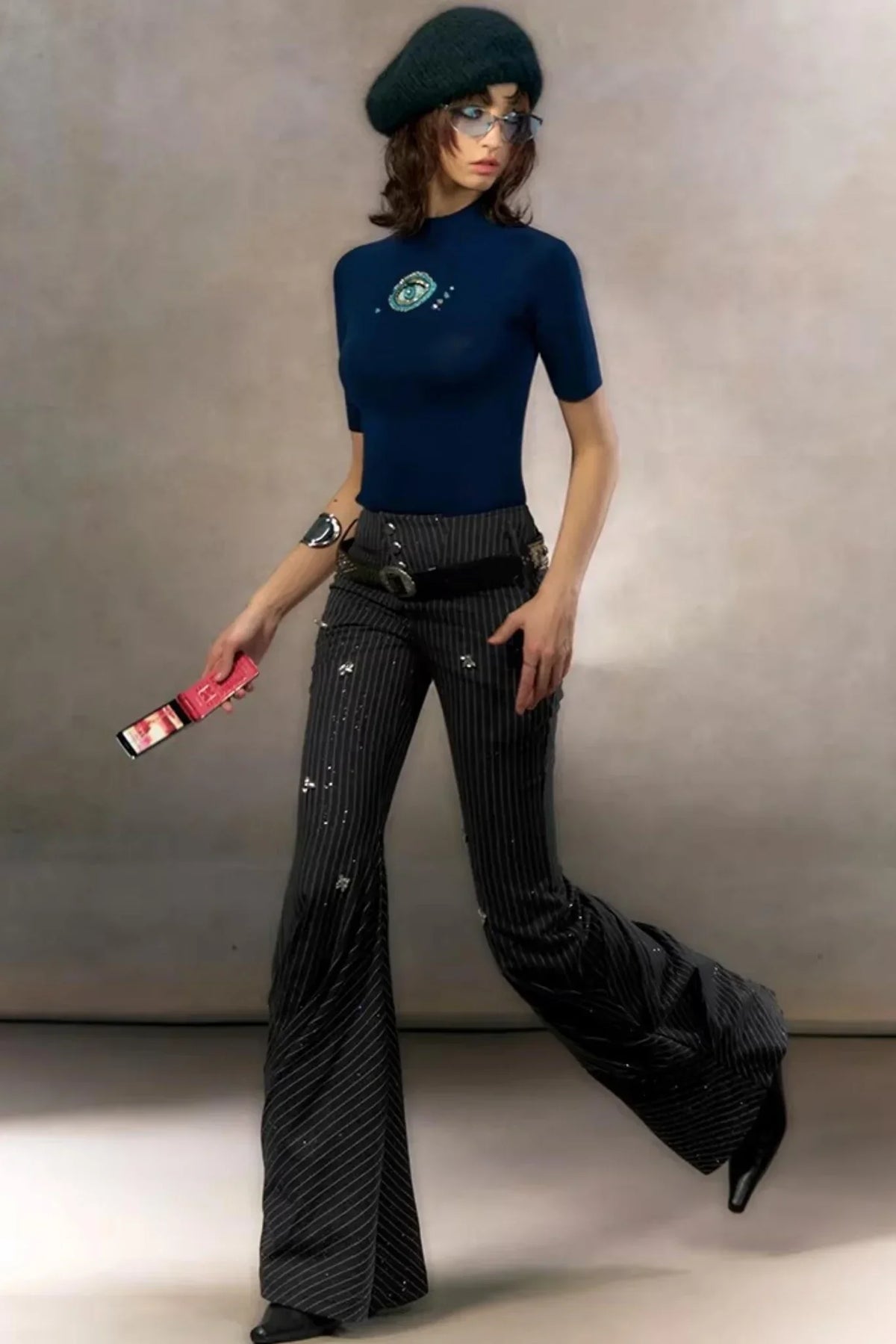 Retro Rhinestone Casual Pants