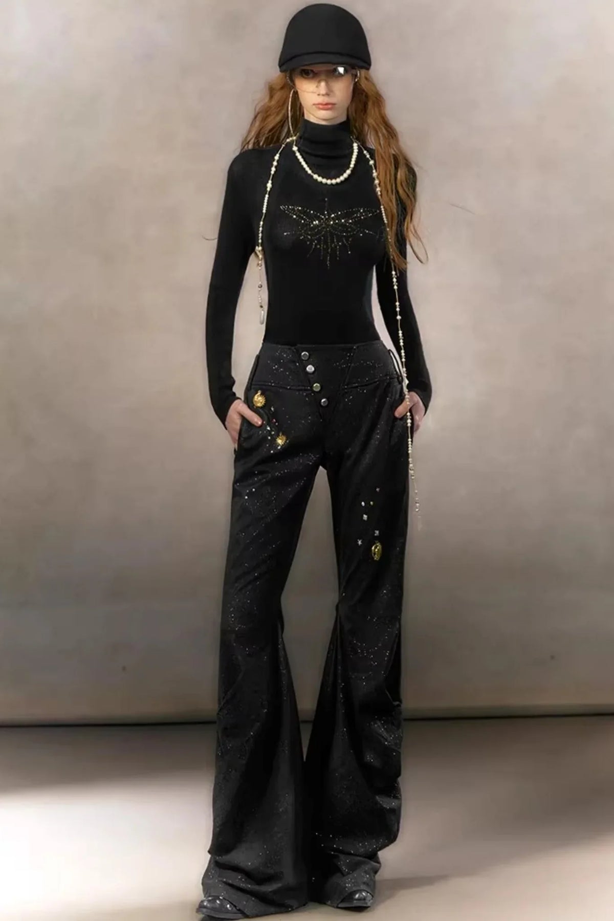 Retro Rhinestone Casual Pants