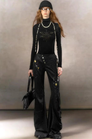 Retro Rhinestone Casual Pants