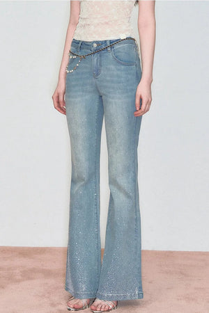 Retro Rhinestone Flared Jeans