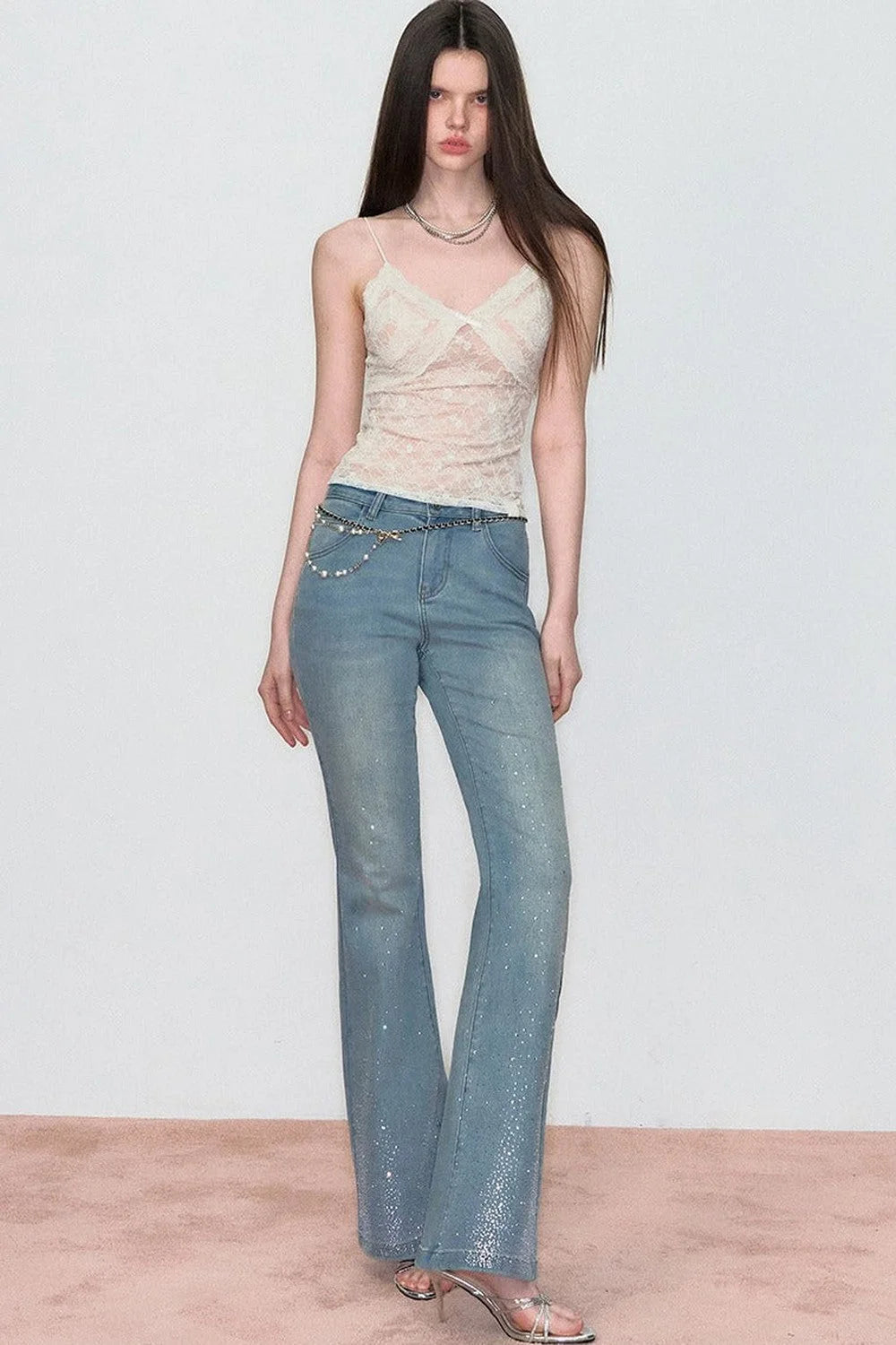 Retro Rhinestone Flared Jeans