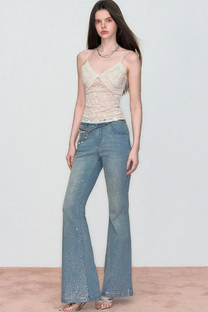 Retro Rhinestone Flared Jeans