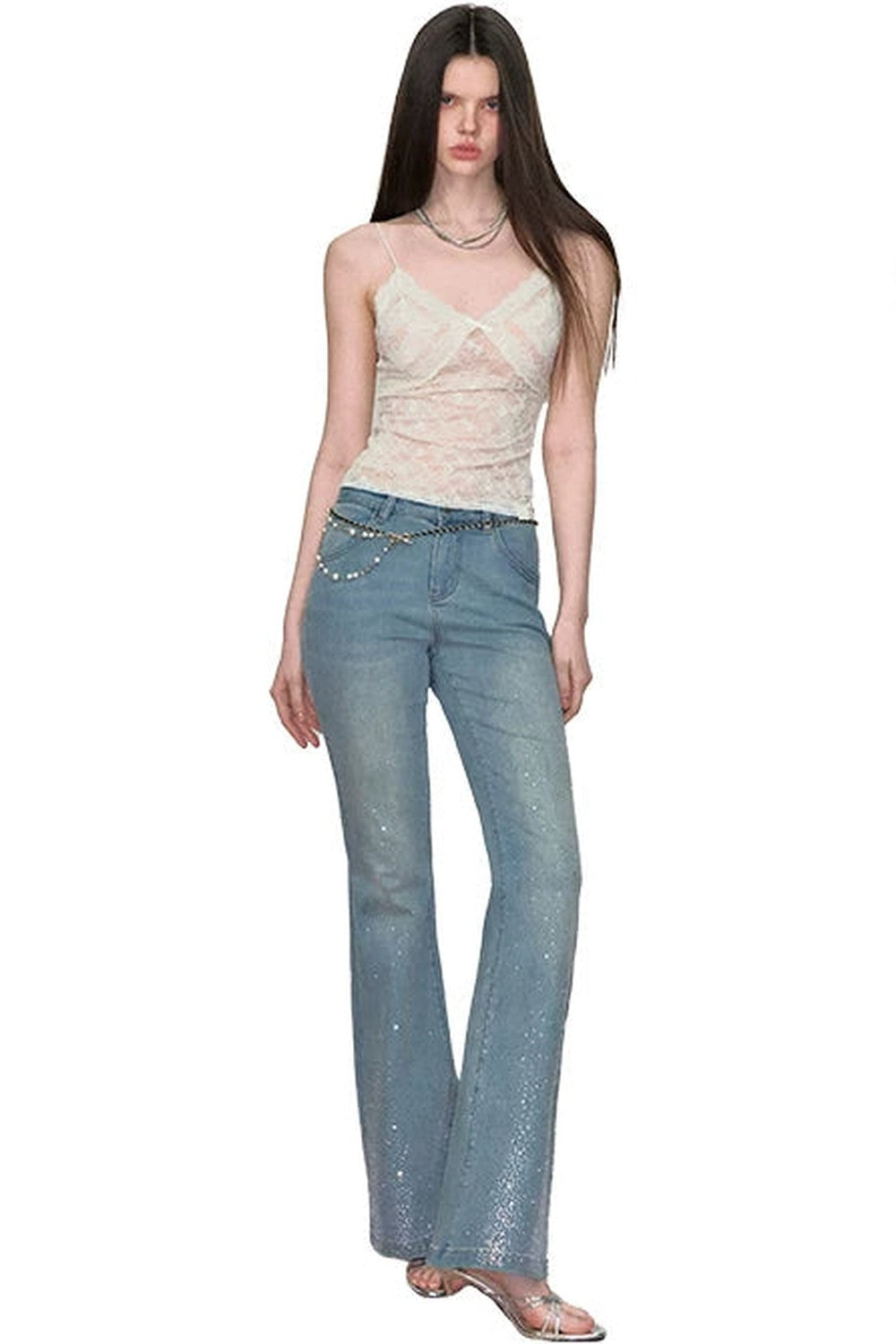 Retro Rhinestone Flared Jeans