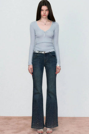 Retro Rhinestone Flared Jeans