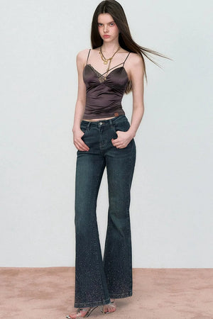 Retro Rhinestone Flared Jeans