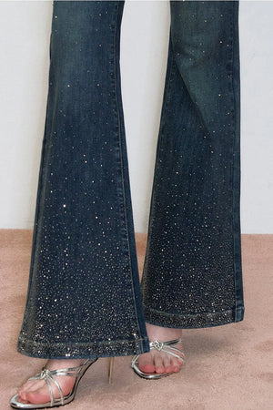 Retro Rhinestone Flared Jeans
