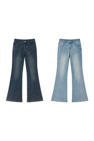 Retro Rhinestone Flared Jeans