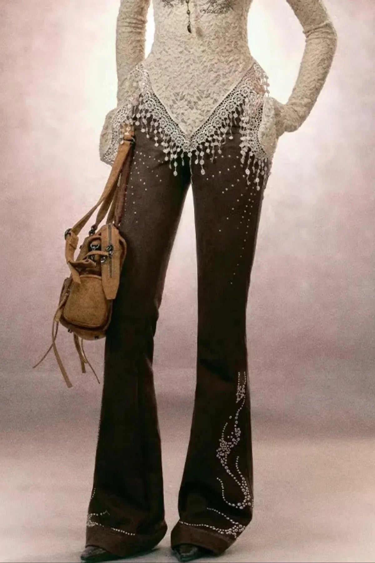 Retro Rhinestone Flared Pants