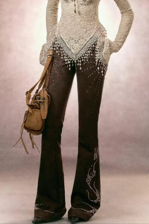 Retro Rhinestone Flared Pants