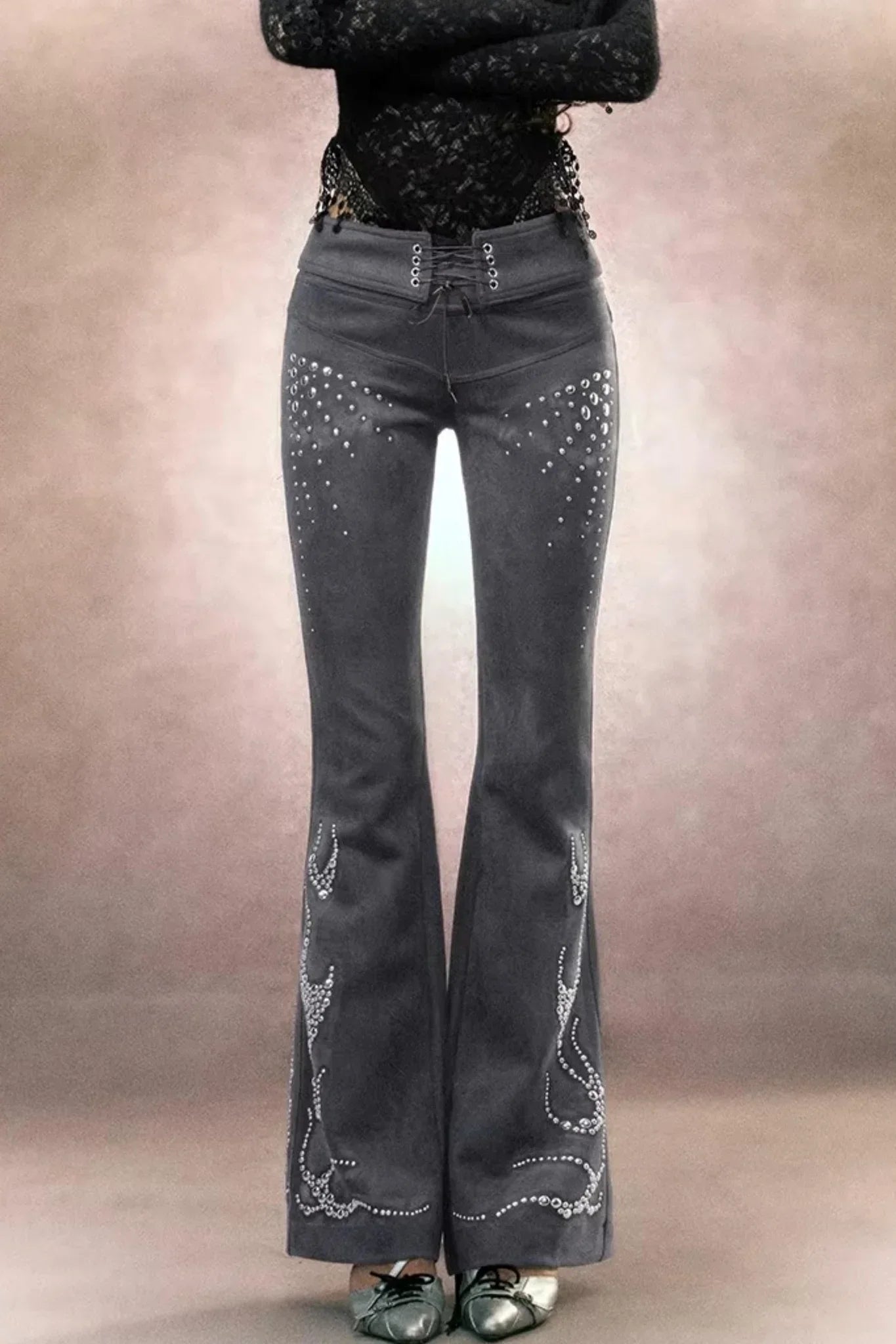 Retro Rhinestone Flared Pants