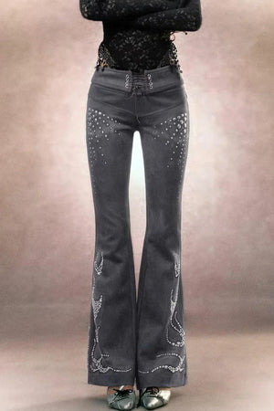Retro Rhinestone Flared Pants