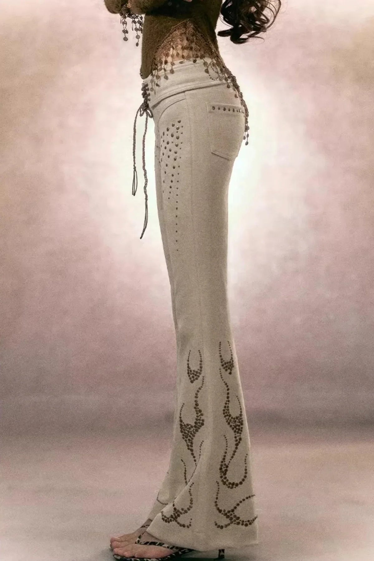 Retro Rhinestone Flared Pants