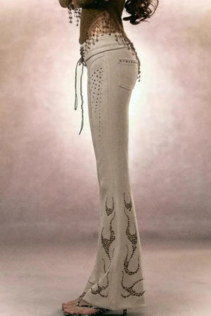 Retro Rhinestone Flared Pants