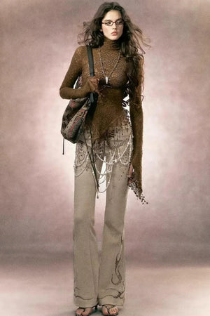 Retro Rhinestone Flared Pants