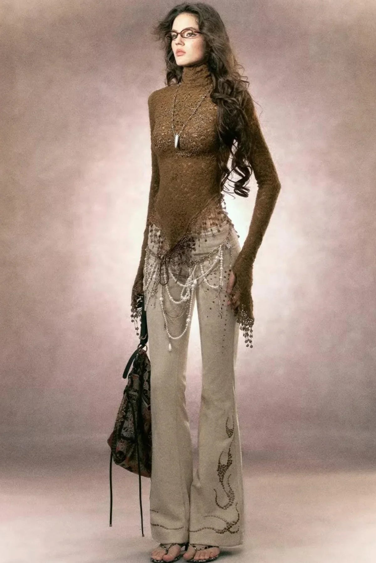 Retro Rhinestone Flared Pants