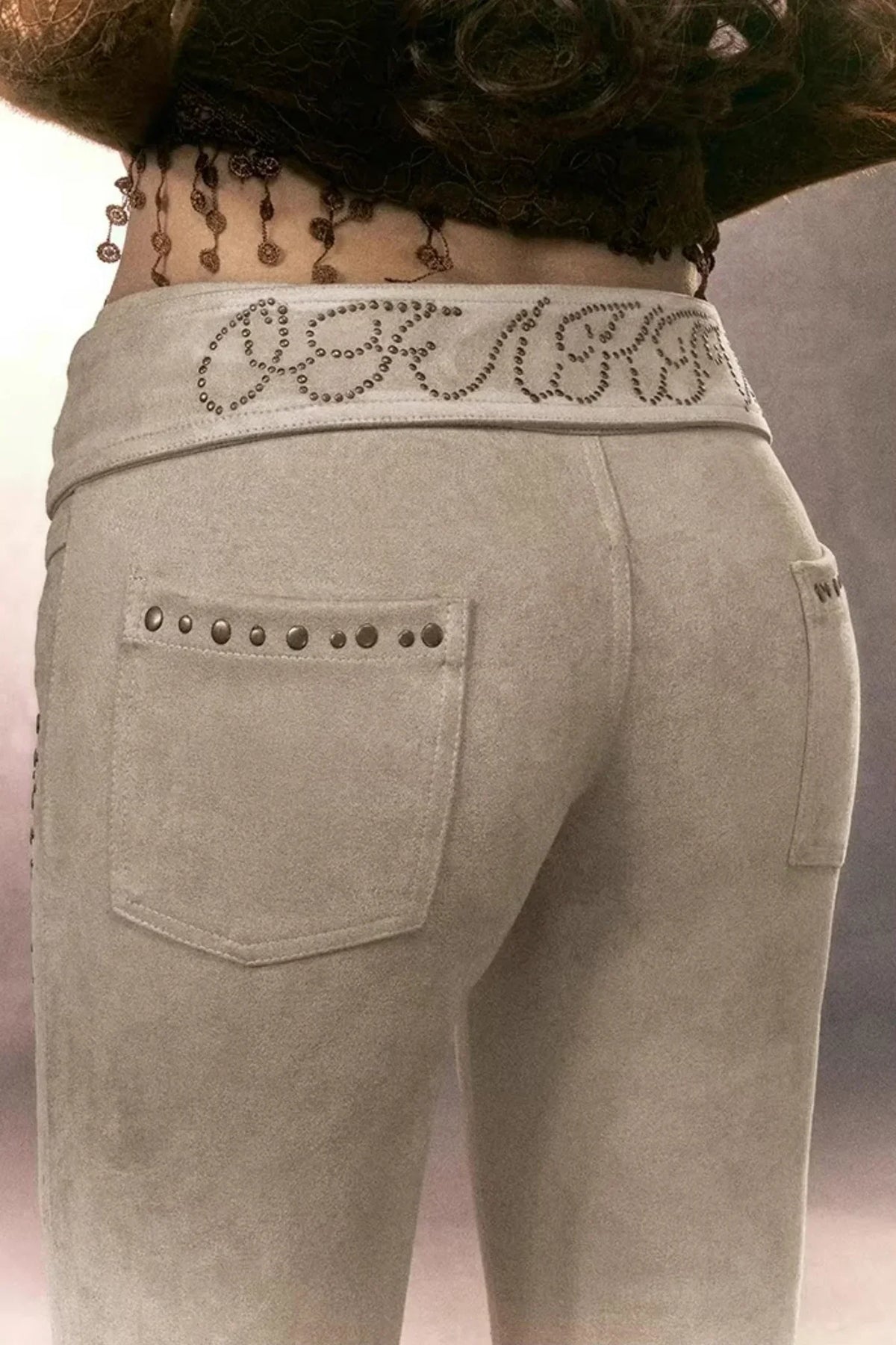 Retro Rhinestone Flared Pants