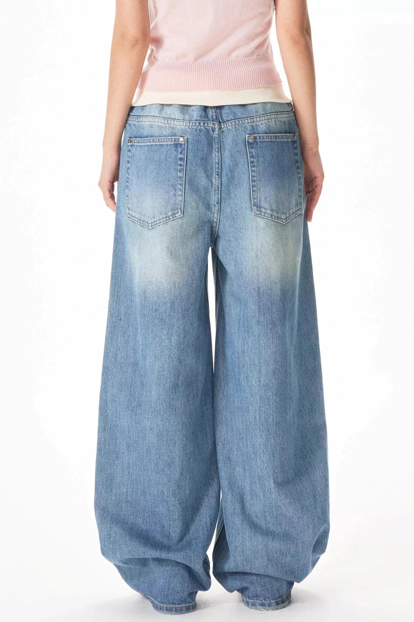 Retro Ribbed Patchwork Denim Pants
