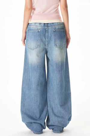 Retro Ribbed Patchwork Denim Pants