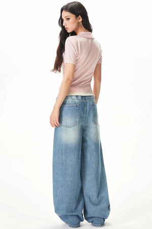 Retro Ribbed Patchwork Denim Pants