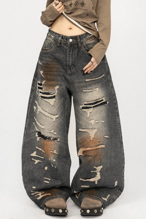 Retro Ripped Wide-Leg Jeans