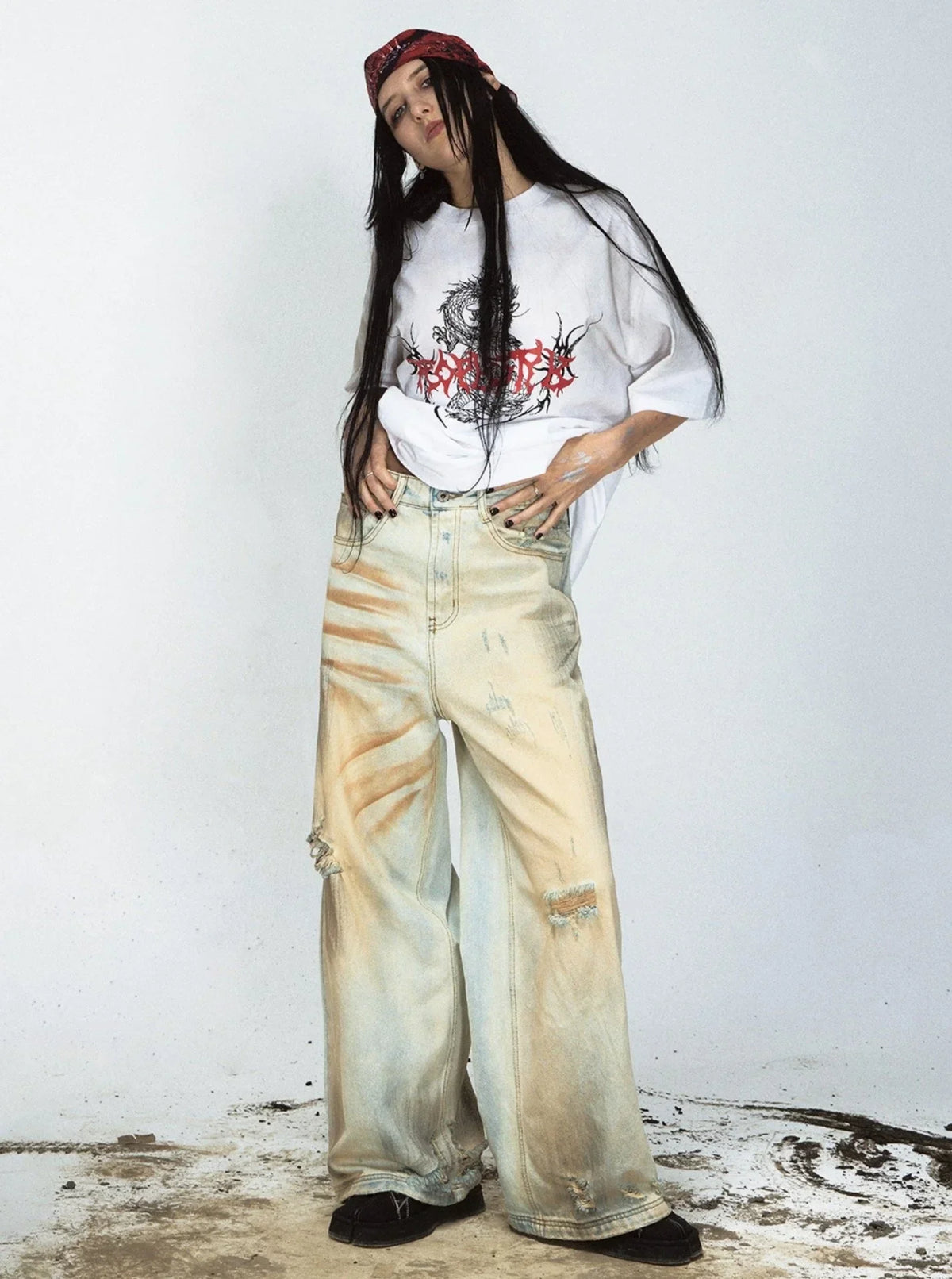 Retro Ripped Yellow Denim Pants