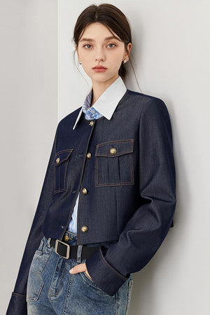Retro Round Neck Denim Jacket