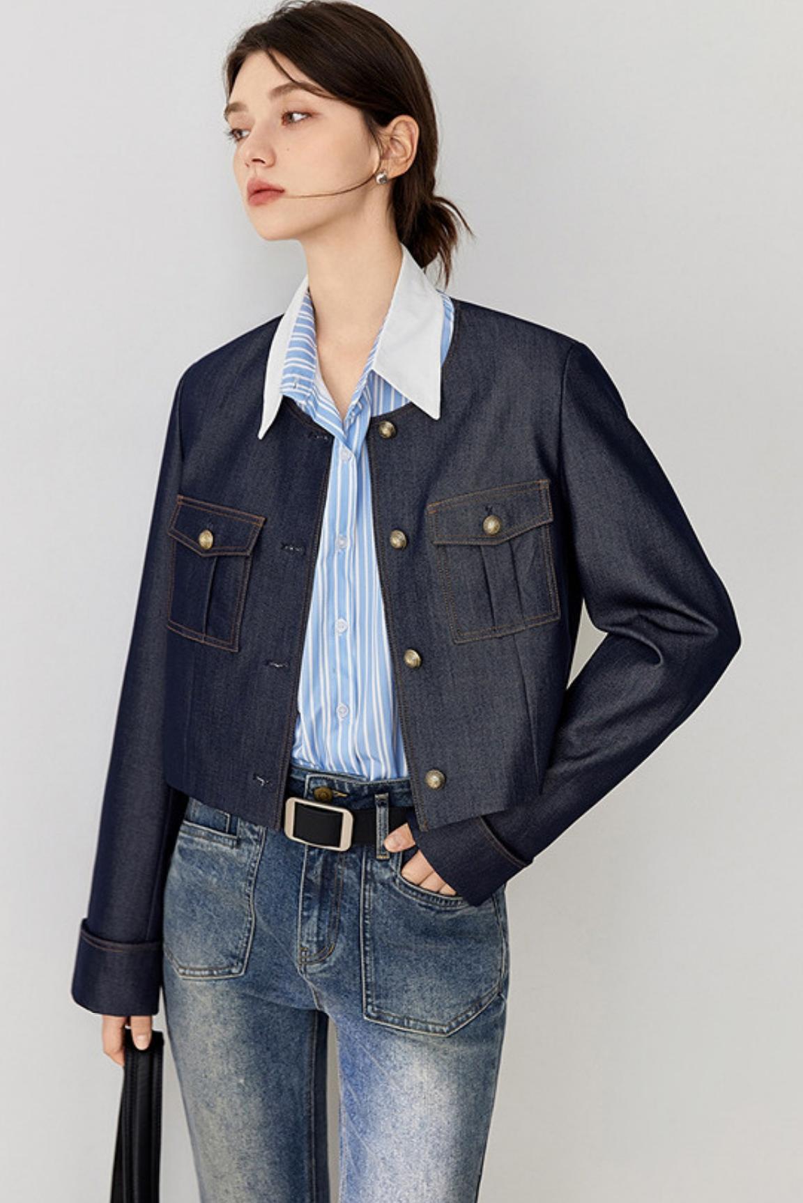 Retro Round Neck Denim Jacket