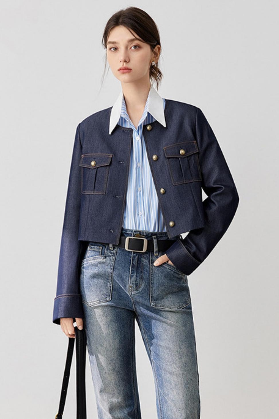 Retro Round Neck Denim Jacket