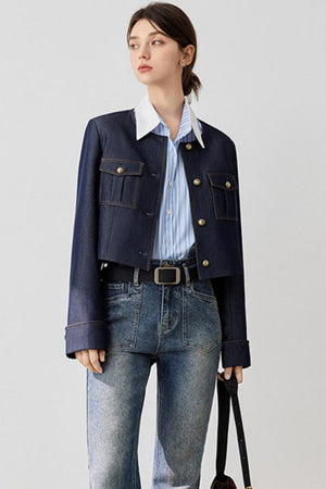 Retro Round Neck Denim Jacket