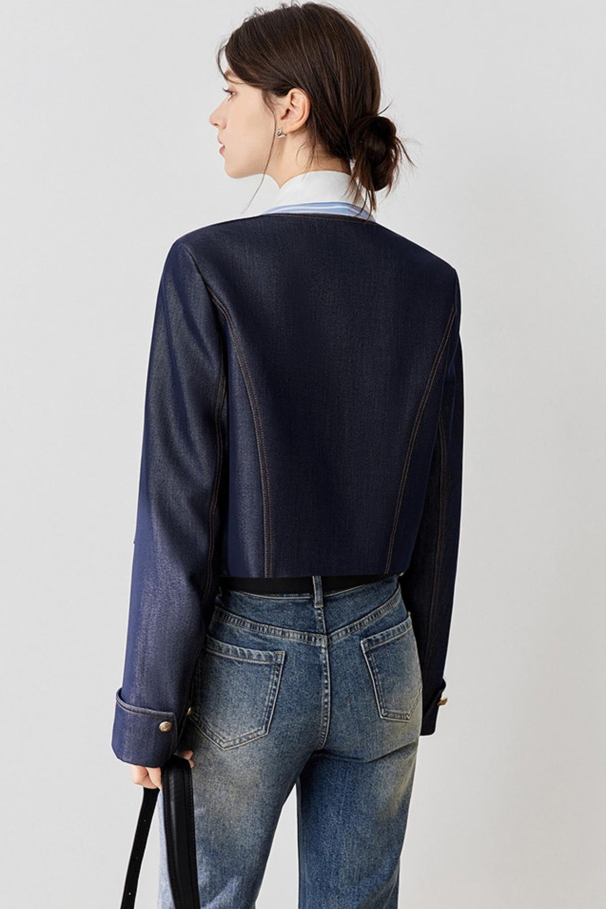 Retro Round Neck Denim Jacket
