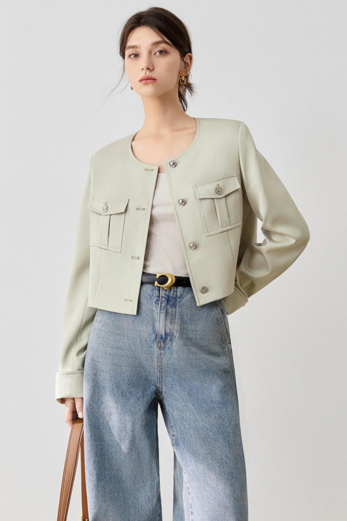 Retro Round Neck Denim Jacket