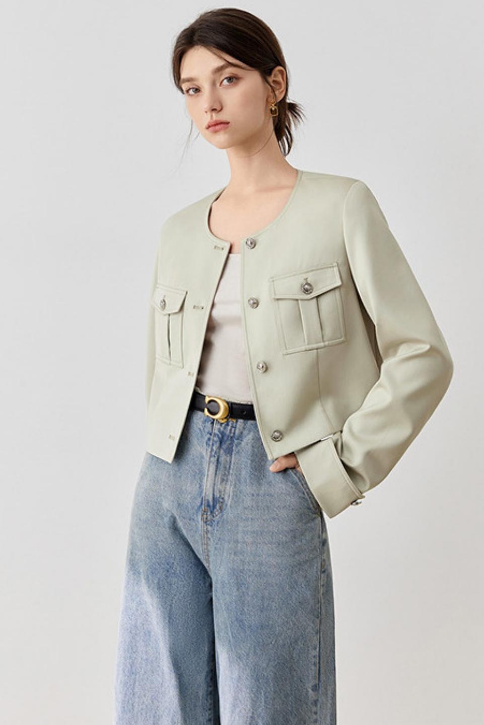 Retro Round Neck Denim Jacket