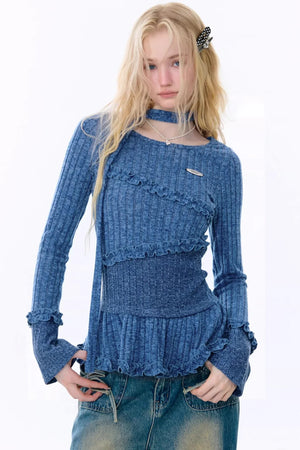 Retro Ruffled Knit Top