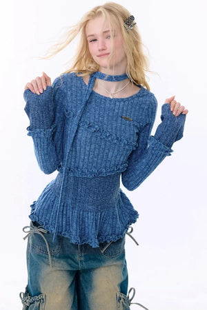 Retro Ruffled Knit Top