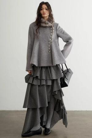 Retro Ruffled Striped Skirt