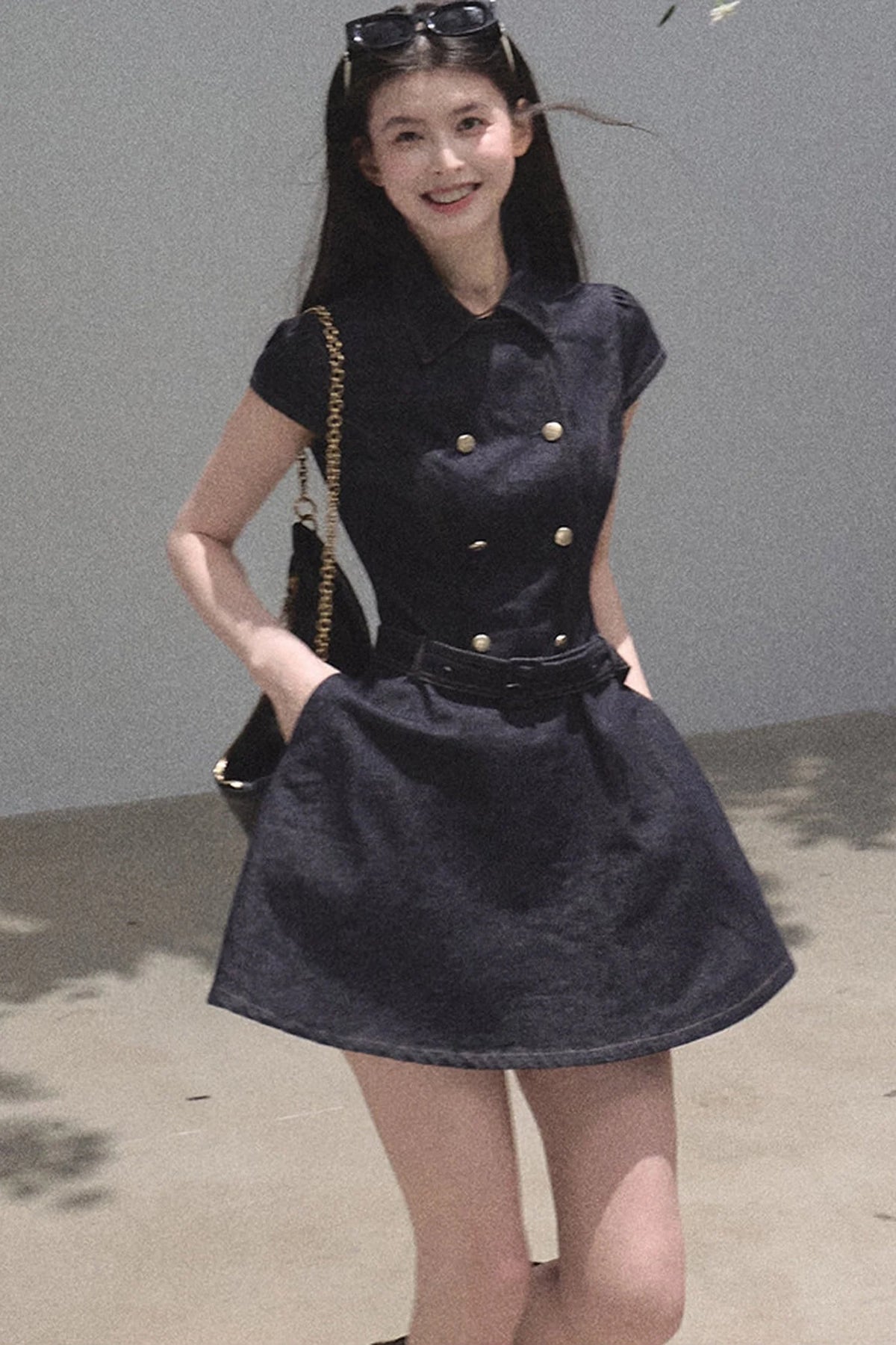 Retro Short Sleeve Denim Dress Set-Up
